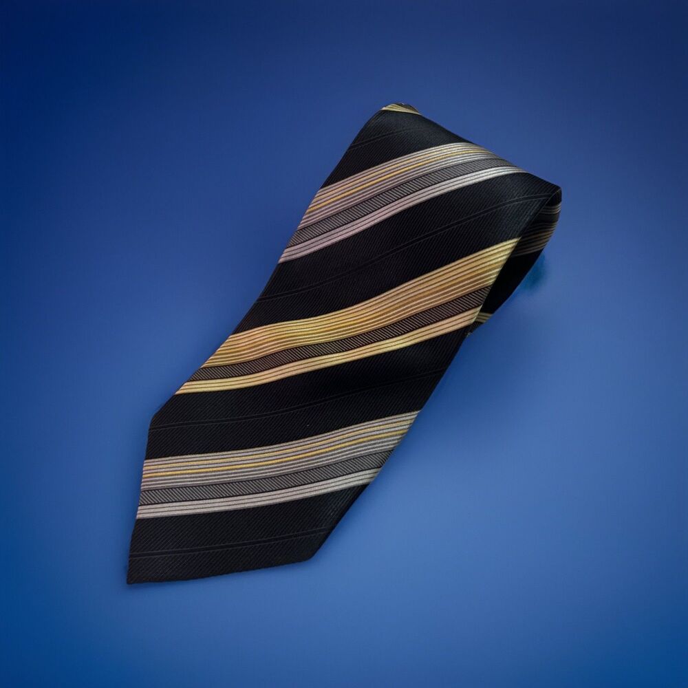 VTG 90s ALEXANDER JULIAN Neck Tie Mens Brown Repp Stripe Silk Regimental COLOURS